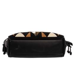 Pre Owned Longchamp Black/Multicolor Leather and Suede Medium Penelope Arty Tote