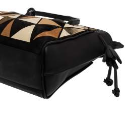 Pre Owned Longchamp Black/Multicolor Leather and Suede Medium Penelope Arty Tote