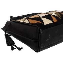 Pre Owned Longchamp Black/Multicolor Leather and Suede Medium Penelope Arty Tote
