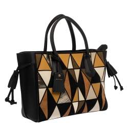 Pre Owned Longchamp Black/Multicolor Leather and Suede Medium Penelope Arty Tote