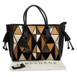 Pre Owned Longchamp Black/Multicolor Leather and Suede Medium Penelope Arty Tote