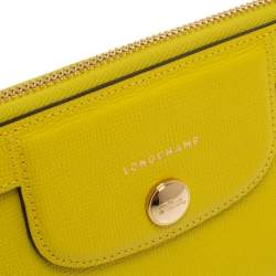 Pre Owned Longchamp Lime Leather Le Pliage Heritage Zip Around Wallet