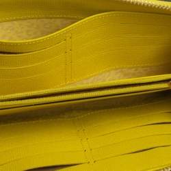 Pre Owned Longchamp Lime Leather Le Pliage Heritage Zip Around Wallet