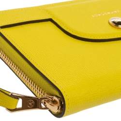 Pre Owned Longchamp Lime Leather Le Pliage Heritage Zip Around Wallet