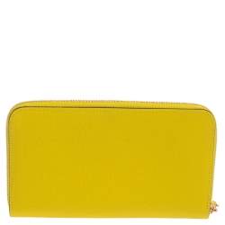 Pre Owned Longchamp Lime Leather Le Pliage Heritage Zip Around Wallet