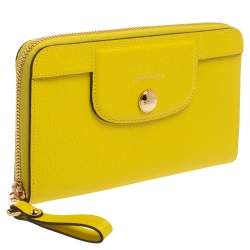 Pre Owned Longchamp Lime Leather Le Pliage Heritage Zip Around Wallet