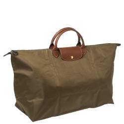 Pre Owned Longchamp Military Green Nylon Le Pliage Travel Bag