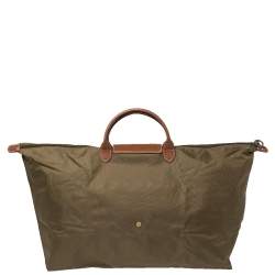 Pre Owned Longchamp Military Green Nylon Le Pliage Travel Bag