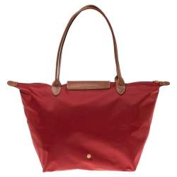 Pre Owned Longchamp Red Nylon and Leather Le Pliage Tote
