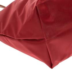 Pre Owned Longchamp Red Nylon and Leather Le Pliage Tote