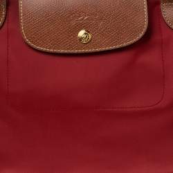 Pre Owned Longchamp Red Nylon and Leather Le Pliage Tote
