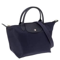 Pre Owned Longchamp Navy Blue Nylon and Leather Small Le Pliage Tote