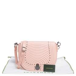 Longchamp Pink Leather Studded Cavalcade Flap Crossbody Bag