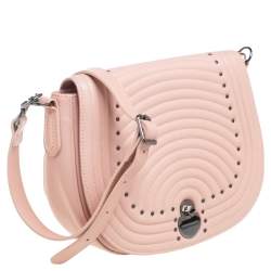 Longchamp Pink Leather Studded Cavalcade Flap Crossbody Bag