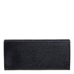 مملوكة مسبقًا Longchamp Black Textured Leather Flap Continental Wallet 