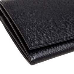 مملوكة مسبقًا Longchamp Black Textured Leather Flap Continental Wallet 