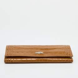 Pre Owned Longchamp Brown Croc Embossed Leather Roseau Continental Wallet 