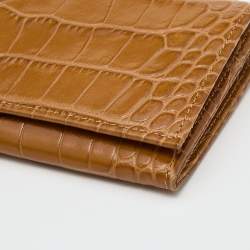 Pre Owned Longchamp Brown Croc Embossed Leather Roseau Continental Wallet 