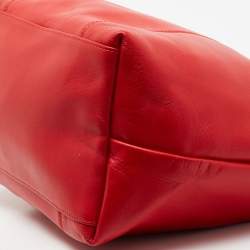 Pre Owned Longchamp Red Leather Le Pliage Tote