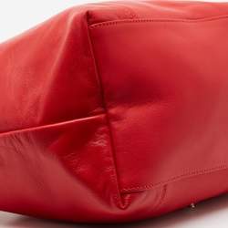 Pre Owned Longchamp Red Leather Le Pliage Tote