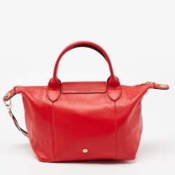 Pre Owned Longchamp Red Leather Le Pliage Tote
