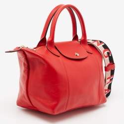Pre Owned Longchamp Red Leather Le Pliage Tote