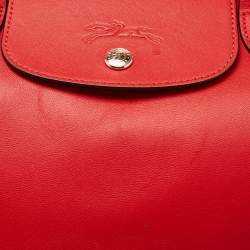 Pre Owned Longchamp Red Leather Le Pliage Tote
