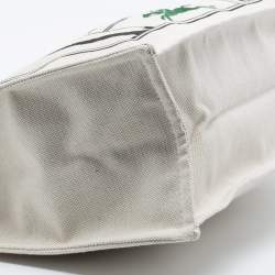 Longchamp White Leather And Canvas Tote