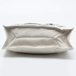 Longchamp White Leather And Canvas Tote