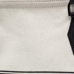 Longchamp White Leather And Canvas Tote