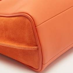 Pre Owned Longchamp Orange Leather and Suede Small Penelope Fantasie Tote