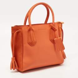 Pre Owned Longchamp Orange Leather and Suede Small Penelope Fantasie Tote