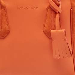 Pre Owned Longchamp Orange Leather and Suede Small Penelope Fantasie Tote