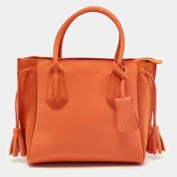 Pre Owned Longchamp Orange Leather and Suede Small Penelope Fantasie Tote