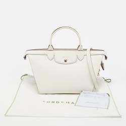 Pre Owned Longchamp Off White Leather Le Pliage Heritage Tote
