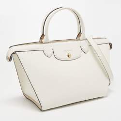 Pre Owned Longchamp Off White Leather Le Pliage Heritage Tote