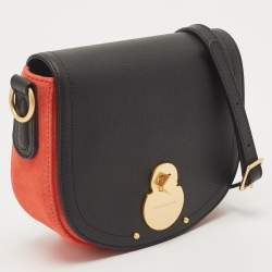 Longchamp Black/Orange Leather and Suede Cavalcade Crossbody Bag