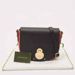 Longchamp Black/Orange Leather and Suede Cavalcade Crossbody Bag