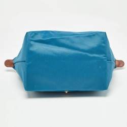 Longchamp Brown/Teal Blue Nylon and Leather Small Short Le Pliage Tote