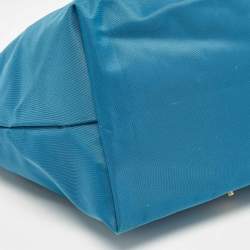Longchamp Brown/Teal Blue Nylon and Leather Small Short Le Pliage Tote