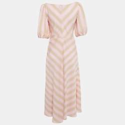 Longchamp Pink/Beige Crepe Knot Detail Cut-Out Midi Dress M