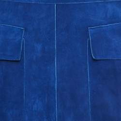 Pre Owned Longchamp Blue Suede Lace-Up Mini Dress S