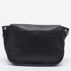 Longchamp Black Leather Flap Shoulder Bag