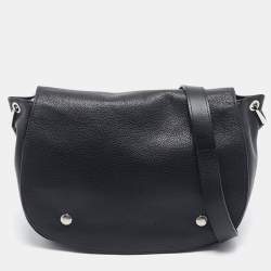 Longchamp Black Leather Flap Shoulder Bag