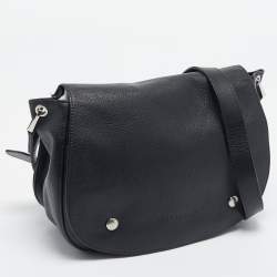 Longchamp Black Leather Flap Shoulder Bag