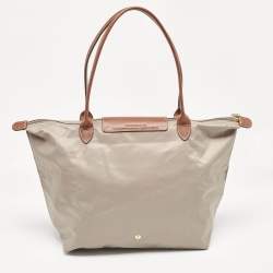 Longchamp Grey/Brown Nylon Large Le Pliage Tote