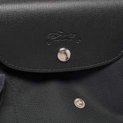 Longchamp Black Leather and Nylon Le Pliage Tote