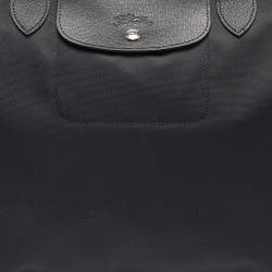 Longchamp Black Leather and Nylon Le Pliage Tote