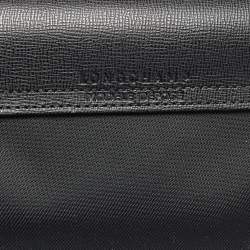 Longchamp Black Leather and Nylon Le Pliage Tote