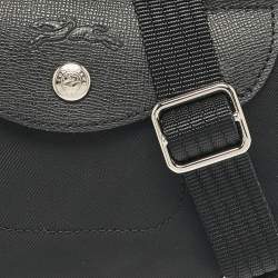 Pre Owned Longchamp Black Leather and Nylon Le Pliage Crossbody Bag